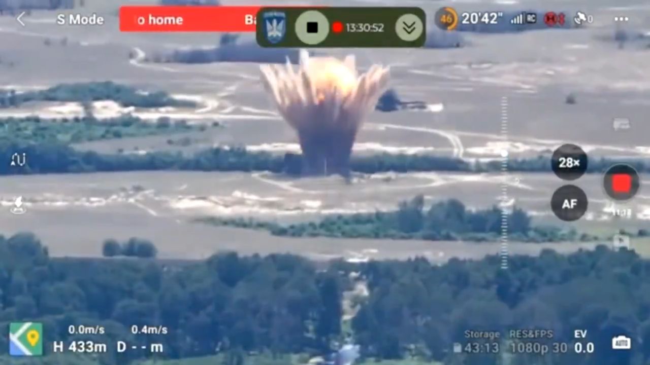 The effect of a guided bomb hitting the Russian position.