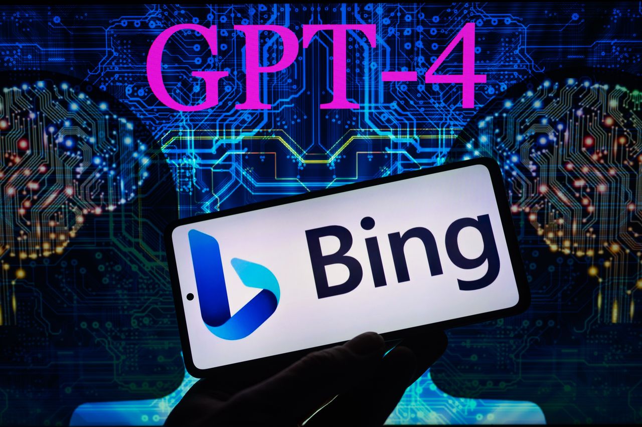 Microsoft Bing seen on mobile with ChatGPT4 on screen, seen in this photo illustration. On 12 March 2023 in Brussels, Belgium. (Photo illustration by Jonathan Raa/NurPhoto via Getty Images)