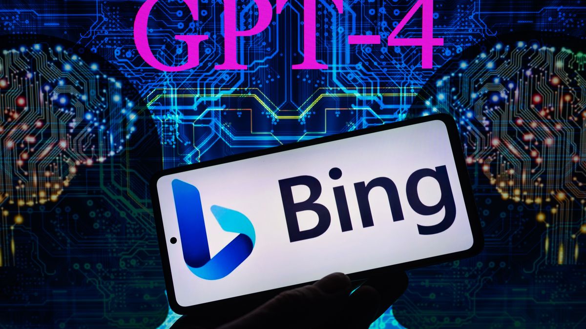 Microsoft Bing seen on mobile with ChatGPT4 on screen, seen in this photo illustration. On 12 March 2023 in Brussels, Belgium. (Photo illustration by Jonathan Raa/NurPhoto via Getty Images)