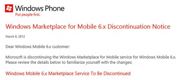 Marketplace dla Windows Mobile odchodzi do lamusa