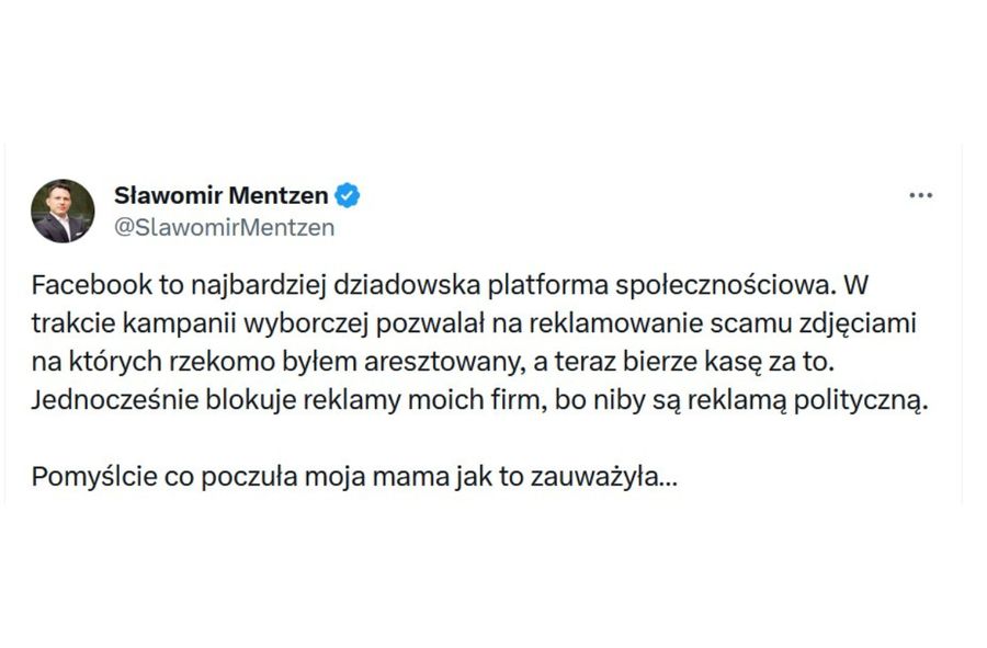 Sławomir Mentzen o wpisie na Facebooku