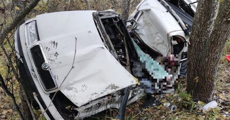 Makabra na drodze. Siła uderzenia niemal "złamała" samochód