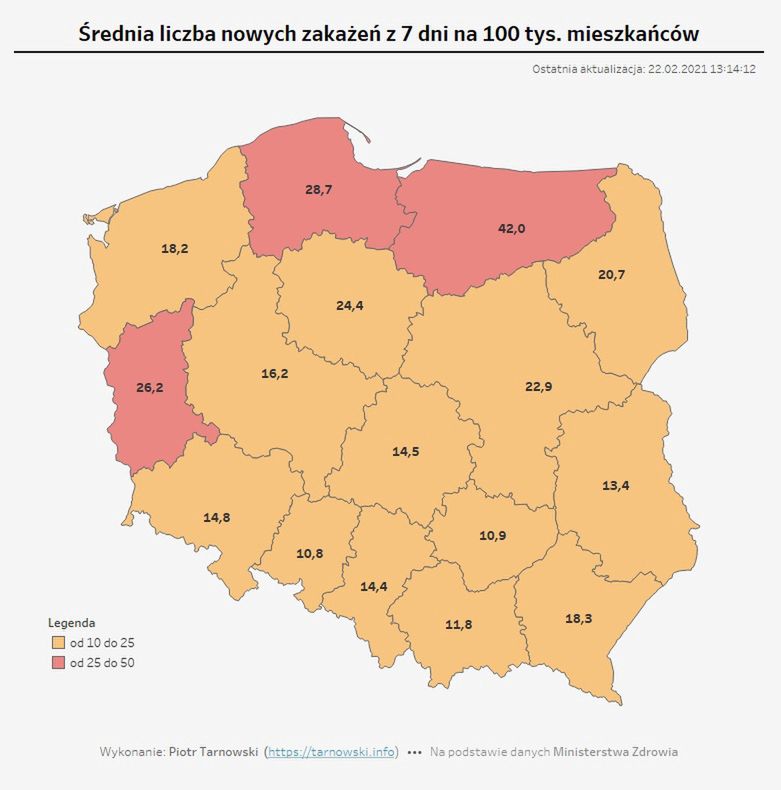 Koronawirus w Polsce.  W trzech województwach widać największe wzrosty wskaźnika zakażeń