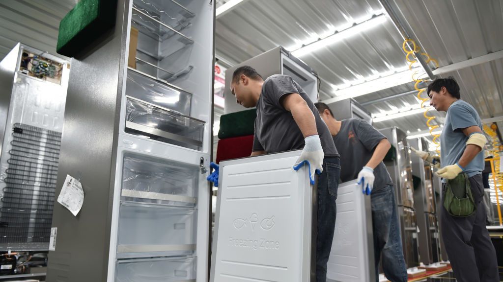LG Refrigerator Production Base in Taizhou
Workers are assembling refrigerators at the LG Refrigerator production base in Taizhou, China, on May 23, 2024. This is LG's largest refrigerator production base in the world and LG's only art luxury refrigerator production base overseas, with an annual production capacity of 1.3 million high-end refrigerators. (Photo by Costfoto/NurPhoto via Getty Images)
NurPhoto
taizhou, 1.3 million, lg, taizhou city., costfoto, world, may 23, assembly line, art luxury, base, workers, premium products, export, refrigerators, high-end, trade, overseas, electronics, workforce, nurphoto, appliances, production base, china, annual production capacity, assembling, largest