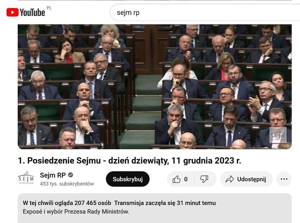 Transmisję Sejmu online oglądało ponad 200 tysięcy osób