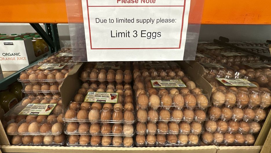 TemporaryA limit sign hangs over a display of brown eggs in a Costco warehouse Thursday, March 13, 2025, in Sheridan, Colo. (AP Photo/David Zalubowski)David Zalubowski