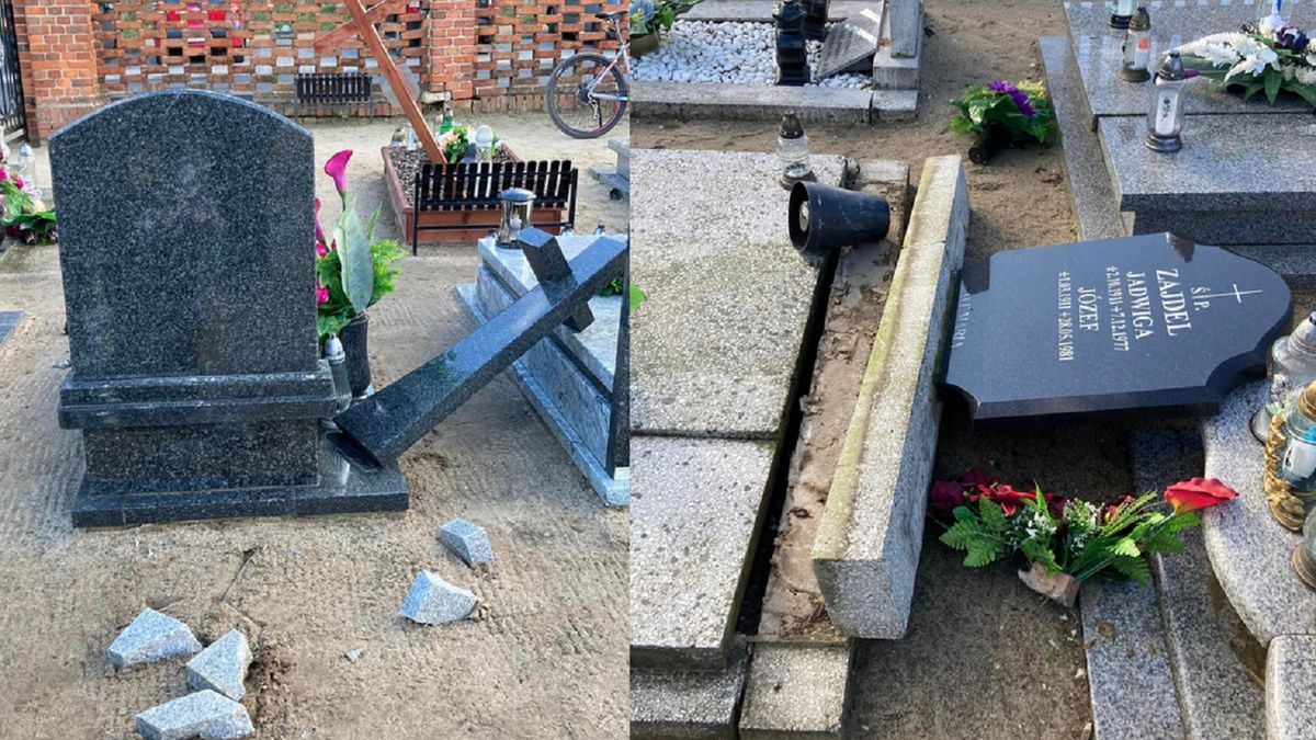 Cmentarz został zdewastowany przez nieznanych sprawców.