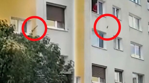 Awantura w bloku. Rzucona siekiera wbita w elewację budynku
