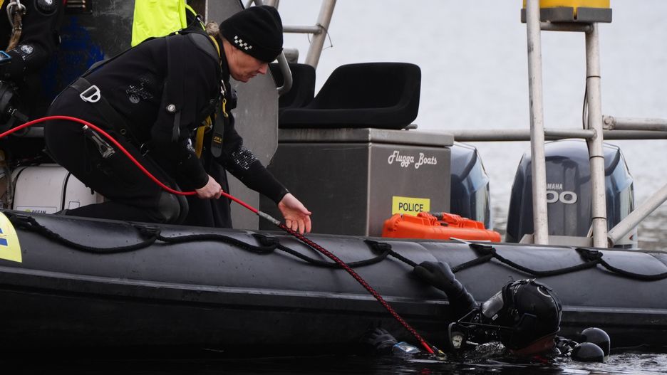 A Police divers on the River Dee in Aberdeen during the ongoing search for missing sisters, Eliza and Henrietta Huszti. The pair were last seen on CCTV on Market Street at Victoria Bridge, Aberdeen, at about 2.12am on Tuesday January 7. Picture date: Tuesday January 14, 2025. (Photo by Andrew Milligan/PA Images via Getty Images)
