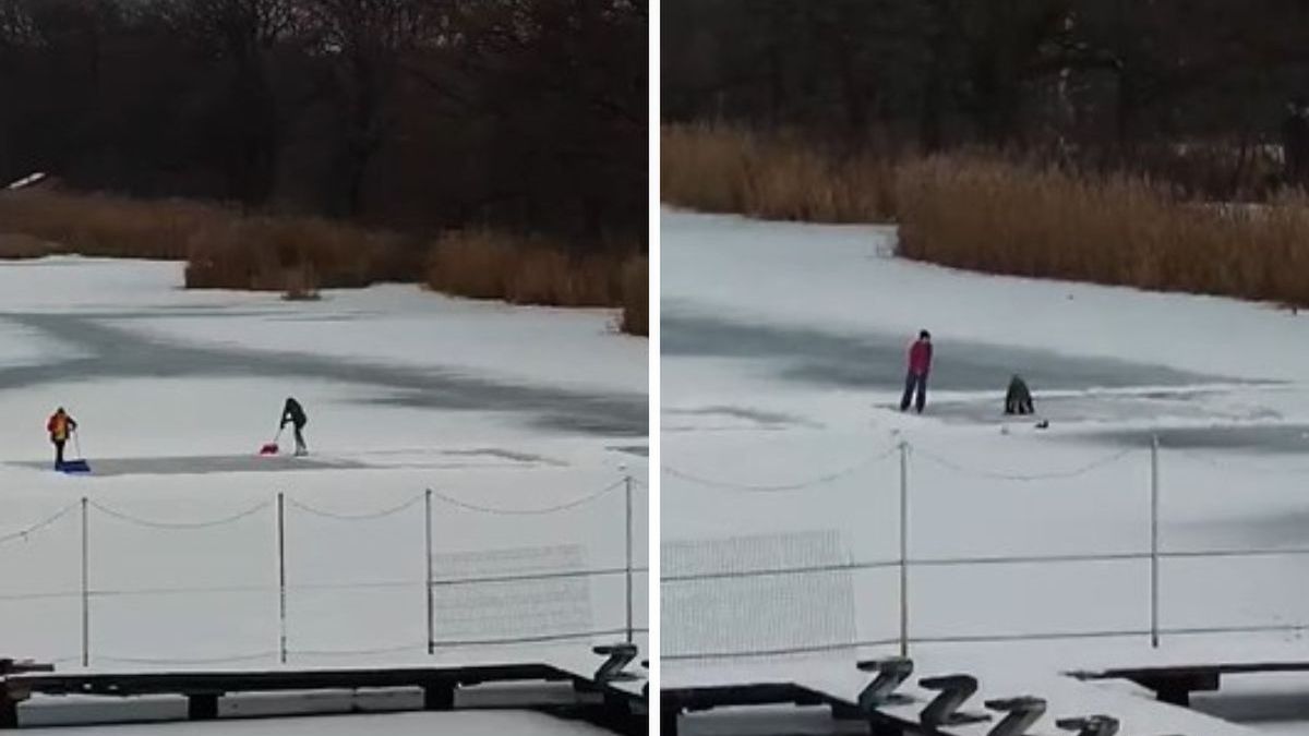 Dzieci na lodzie Stawu Posmyk w Lublińcu
