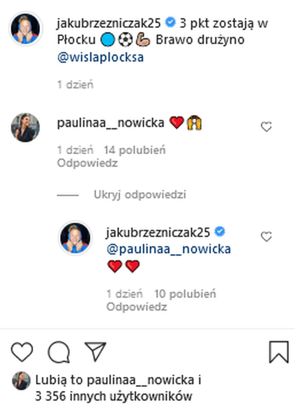 Jakub Rzeźniczak i jego nowa dziewczyna pielęgnują relację za pomocą emotikon 