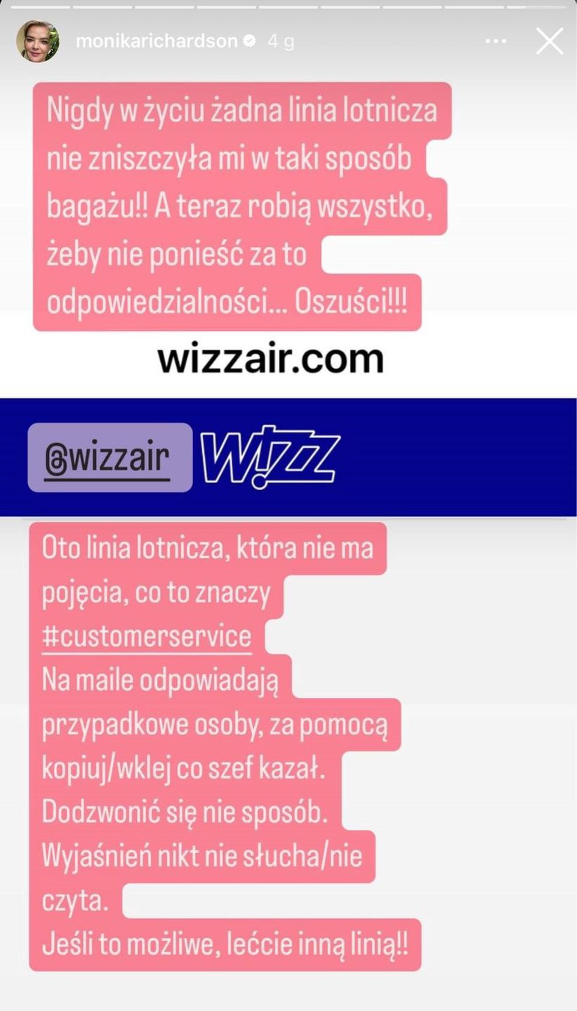 Monika Richardson domaga się uznania reklamacji