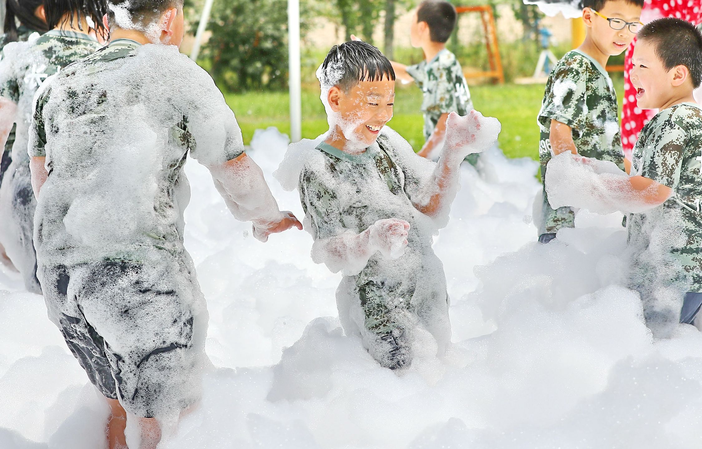 QINHUANGDAO, CHINA - JULY 09: Children play in bubble at a farm on July 9, 2020 in Qinhuangdao, Hebei Province of China. (Photo by Cao Jianxiong/VCG via Getty Images)