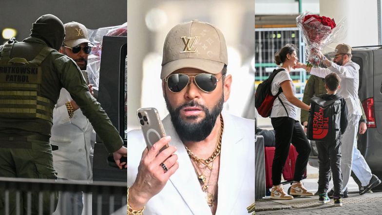 Krzysztof Rutkowski z obstawą odbiera żonę i syna z lotniska