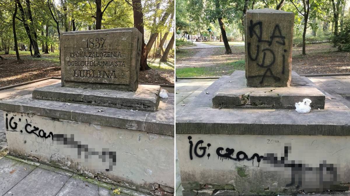 Zdewastowany pomnik w Ogrodzie Saskim