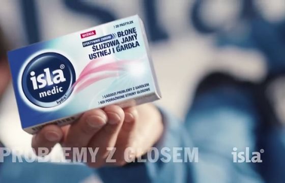 Pastylki na gardło Isla reklamowane w telewizji