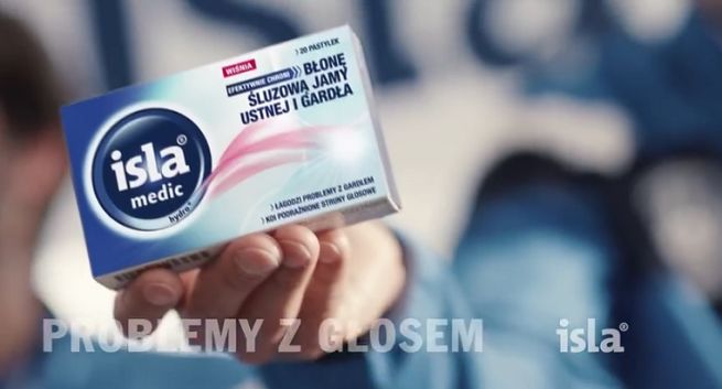 Pastylki na gardło Isla reklamowane w telewizji