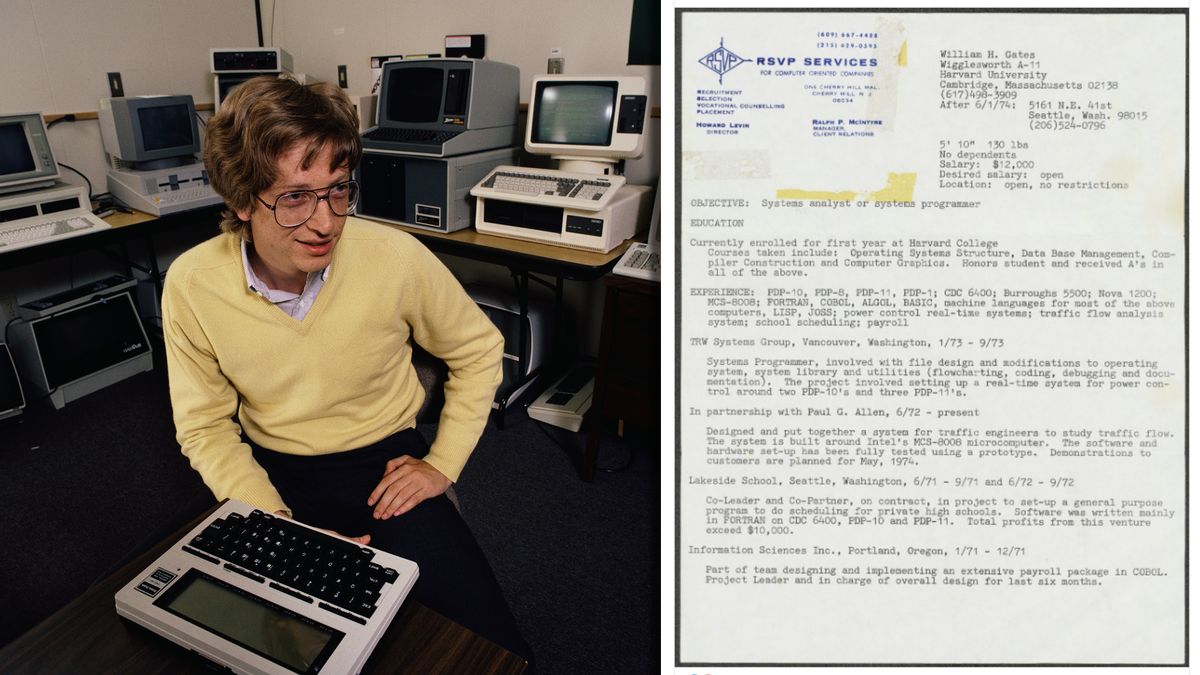 "Niezależnie od tego, czy jesteś świeżo upieczonym absolwentem, czy porzuciłeś studia, jestem pewien, że twoje CV wygląda o wiele lepiej niż moje 48 lat temu" - napisał Bill Gates, pokazując swój stary dokument