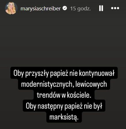 Wpis Marianny Schreiber na Instagramie