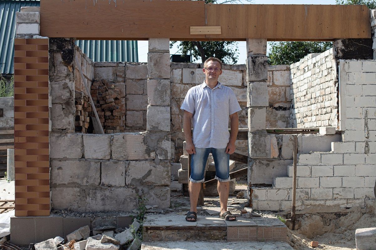 "My mother's house was completely destroyed. Nothing could be saved," says Vitaliy, the son of the woman who will live in a modular house from PAH. Location: Rusaniv village, Chernihiv region.