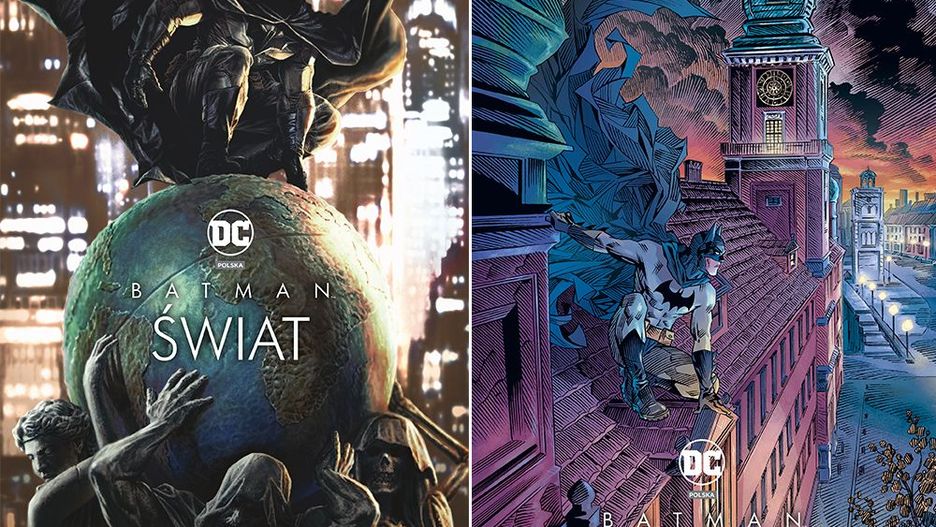 Pod obwolutą (po lewej) komiksu "Batman Świat" kryje się polska okładka (po prawej)
