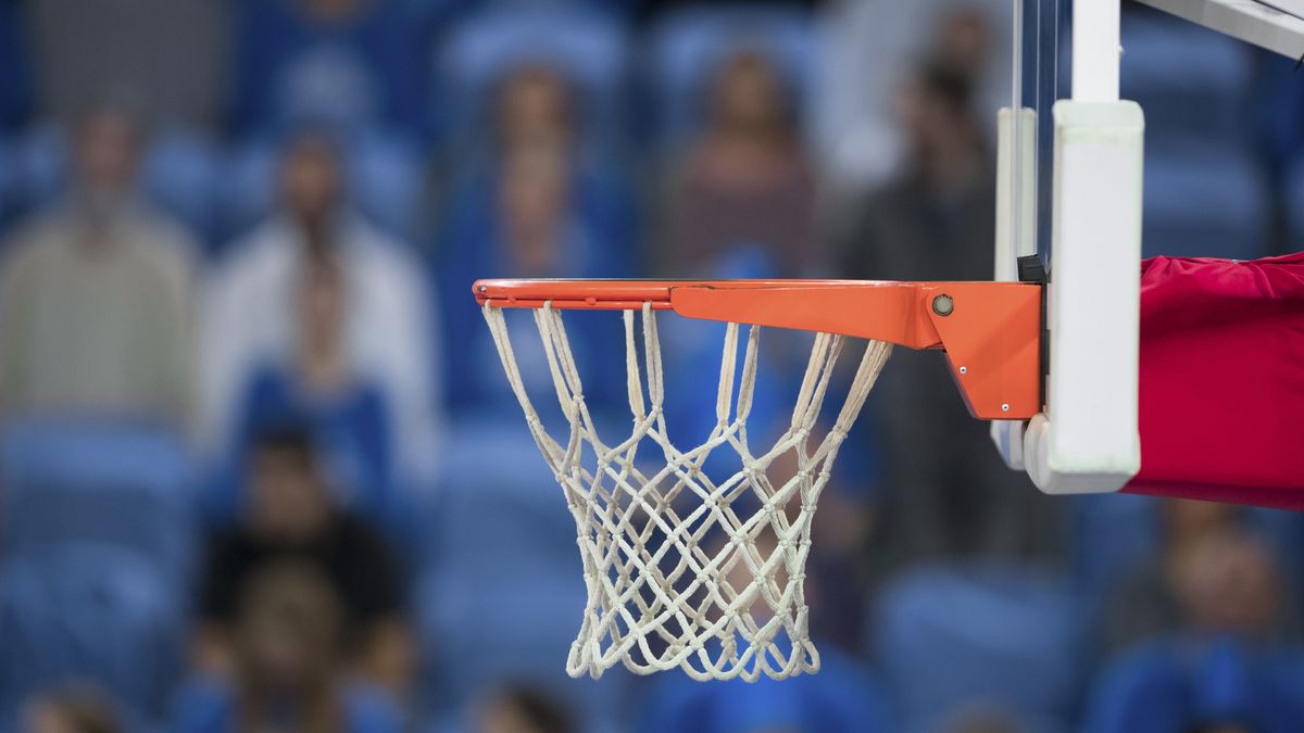 Close-up of basketball hoop, Arena Stozice, Ljubljana, Slovenia.