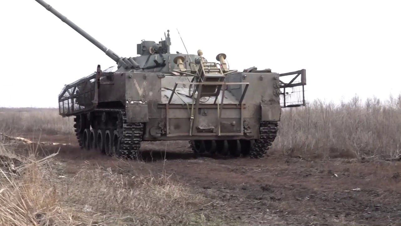 Russian armored vehicle with a mounted Lesoczek system.