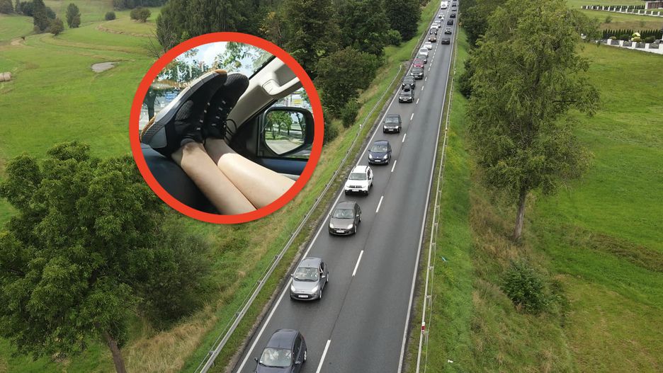 Trzymanie nóg na desce rozdzielczej samochodu to błąd, który moż