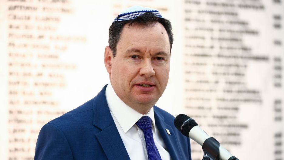 Yacov Livne, Israel's Ambassador to Poland, speaks during Hannukah celebration in the parliament building in Warsaw, Poland on December 12, 2023.  (Photo by Beata Zawrzel/NurPhoto via Getty Images)