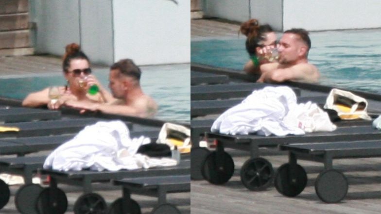 Beata Tadla z mężem w basenie