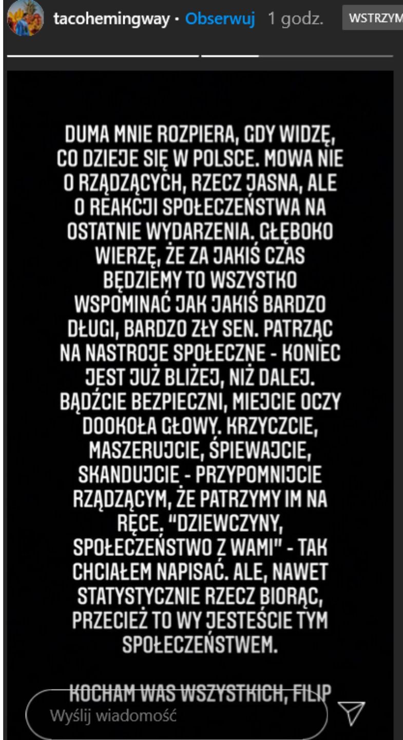 Screen z InstaStory Taco