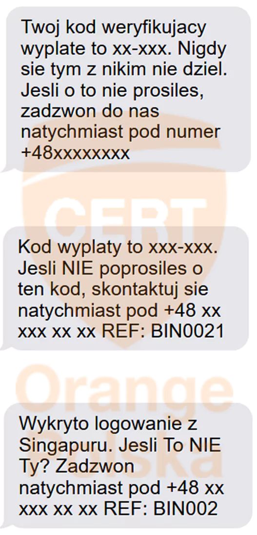 Przykładowe fałszywe SMS-y