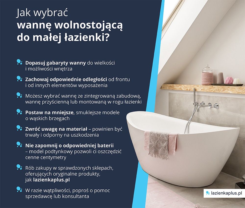 Jak wybrać wannę wolnostojącą do małej łazienki? - infografika 