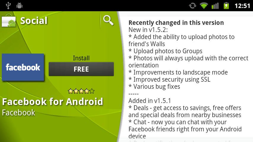 Nowy Facebook 1.5.2 dla Androida 1