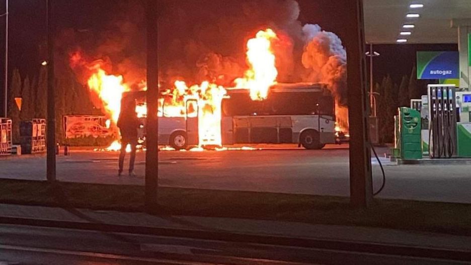 Pożar autobusu pod Krakowem