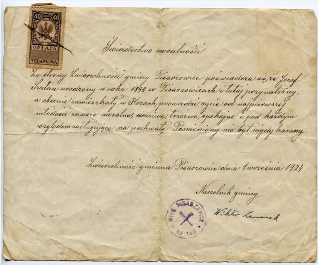 Tak wyglądało świadectwo moralności. Dokument ma niemal 100 lat
