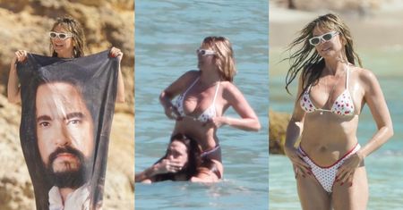 Heidi Klum w bikini wypoczywa z młodszym mężem nad oceanem, po czym wyciera się ręcznikiem z jego podobizną (ZDJĘCIA)