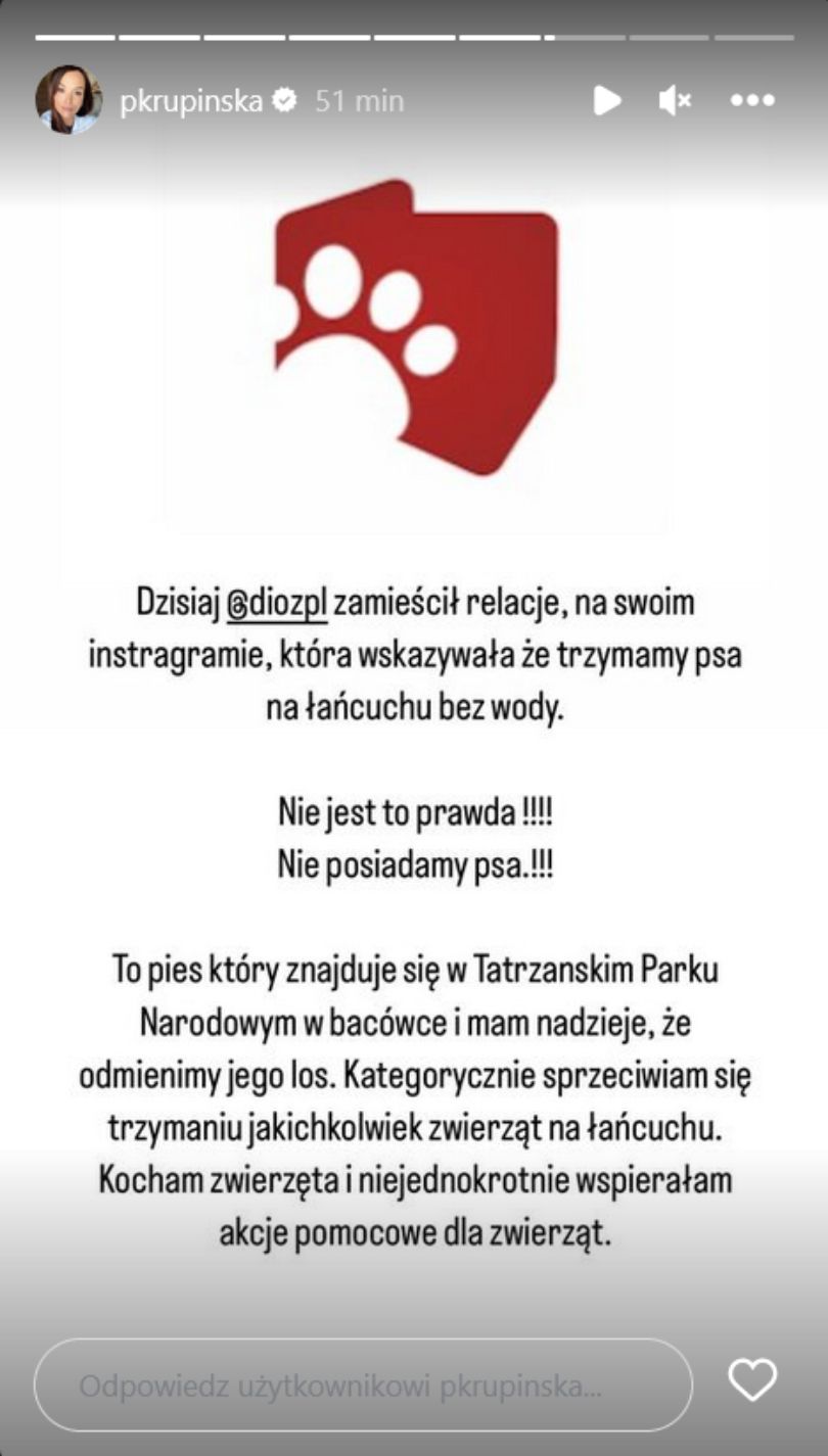 Sebastian Karpiel-Bułecka pokazał zdjęcie psa na łańcuchu. Paulina Krupińska komentuje