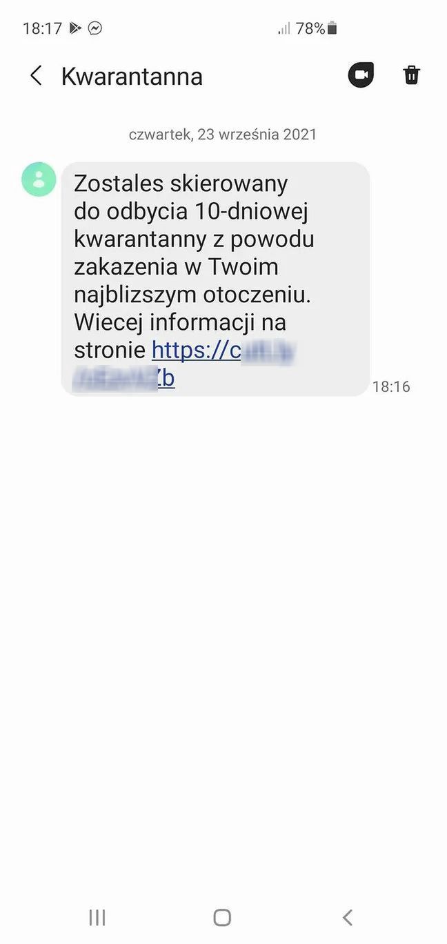 Wiadomość z niebezpiecznym linkiem