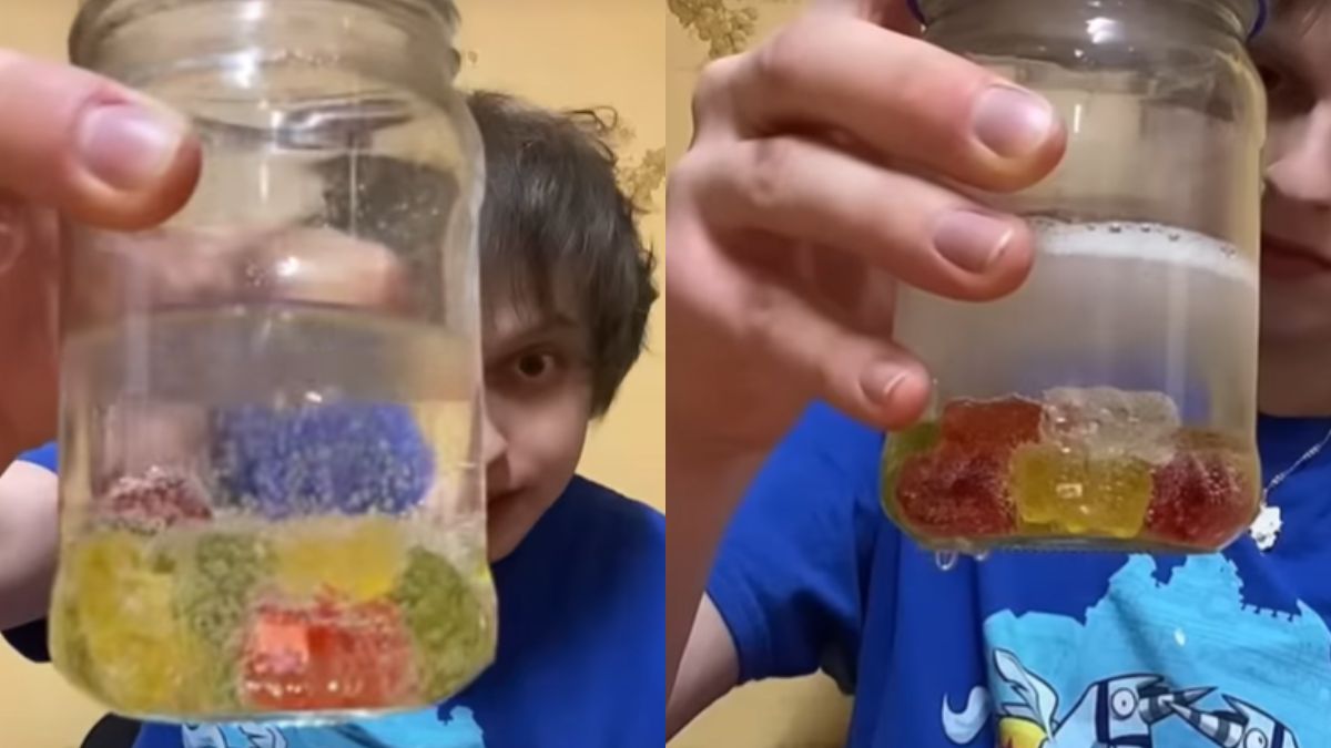 Youtuber zalał żelki napojem. Zdziwił się, kiedy zobaczył, jak urosły