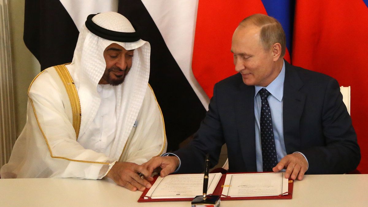 Książę Abu Dhabi Mohammed bin Zayed Al Nahyan i prezydent Rosji Władimir Putin