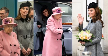 Skromna księżna Kate przestrzega etykiety podczas wspólnego wyjścia z królową Elżbietą (ZDJĘCIA)
