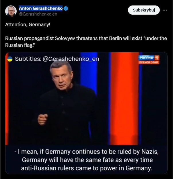 Sołowjow grozi Polsce i Niemcom