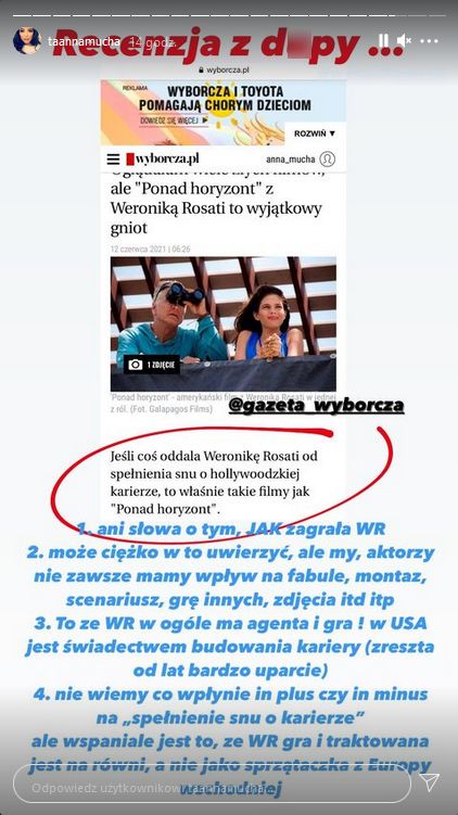 Anna Mucha zachwyca się zagraniczną karierą Weroniki Rosati