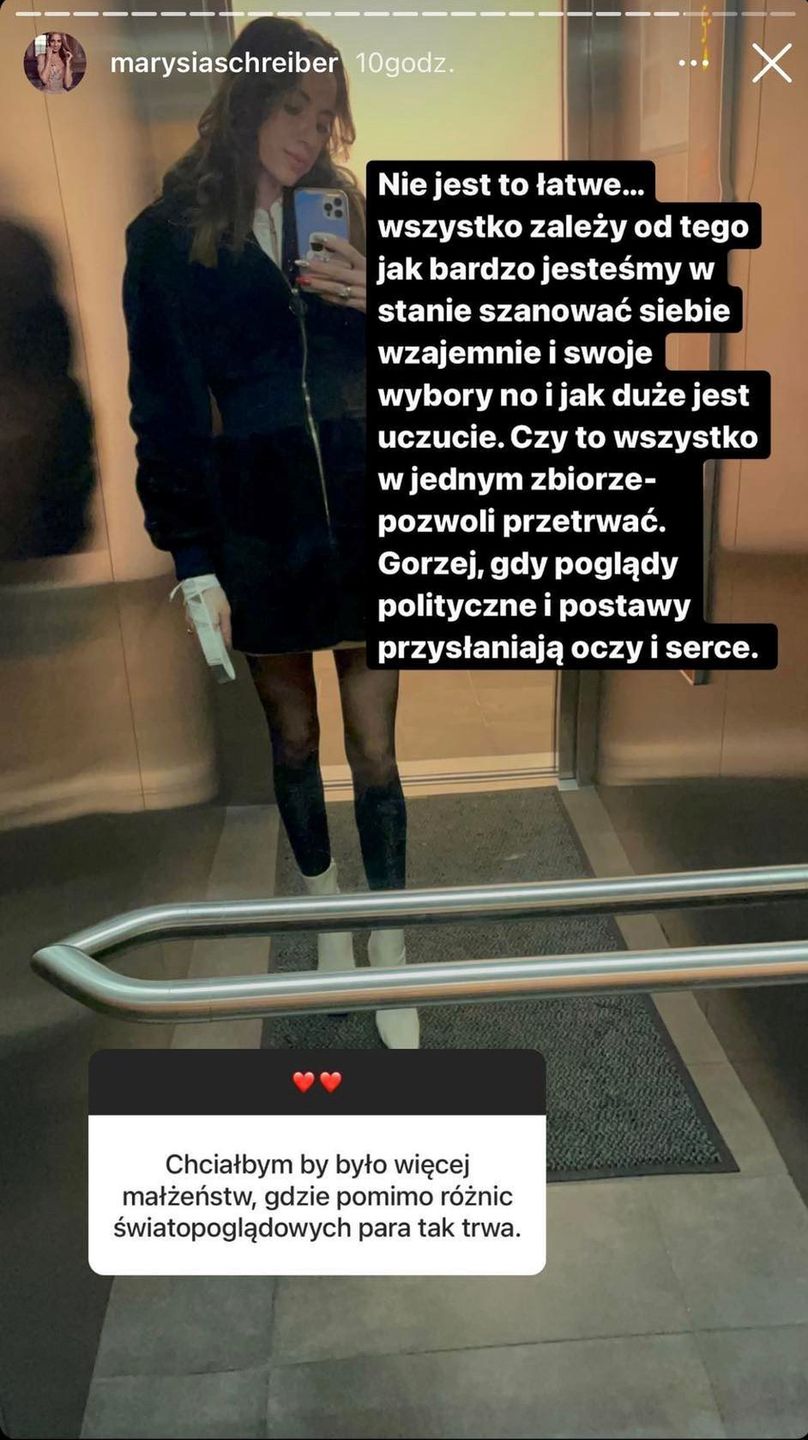 Marianna Schreiber żali się na podziały polityczne w rodzinie i brak wsparcia męża 