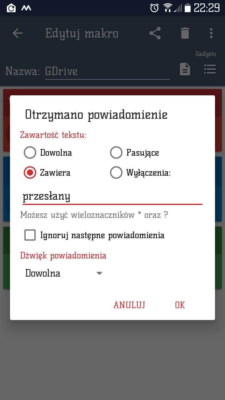 MacroDroid - wykrywanie konkretnych powiadomień z androidowej belki.