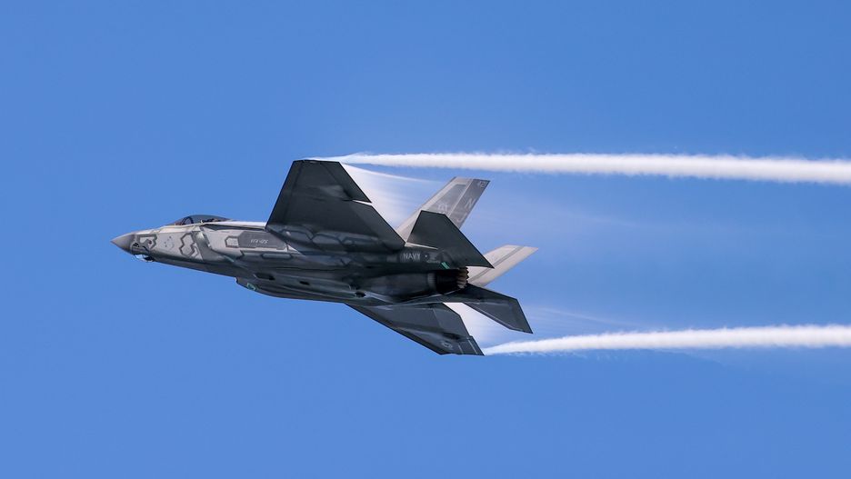 SAN FRANCISCO, CA - OCTOBER 7: An F-35 fighter jet flies over the sky during the Fleet Week in San Francisco, California, United States on October 7, 2022. (Photo by Tayfun Coskun/Anadolu Agency via Getty Images)