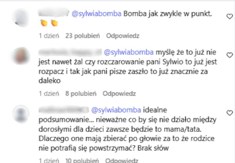 Komentarze pod wpisem Sylwii Bomby