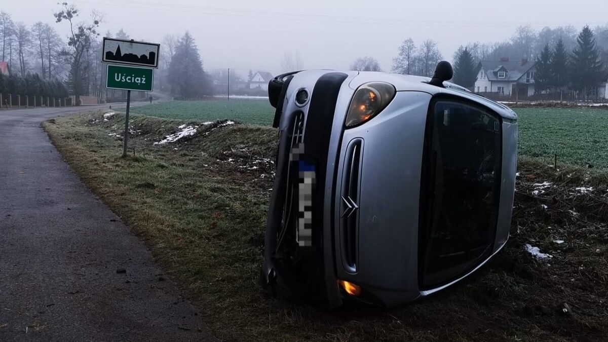Samochód wypadł z drogi na łuku