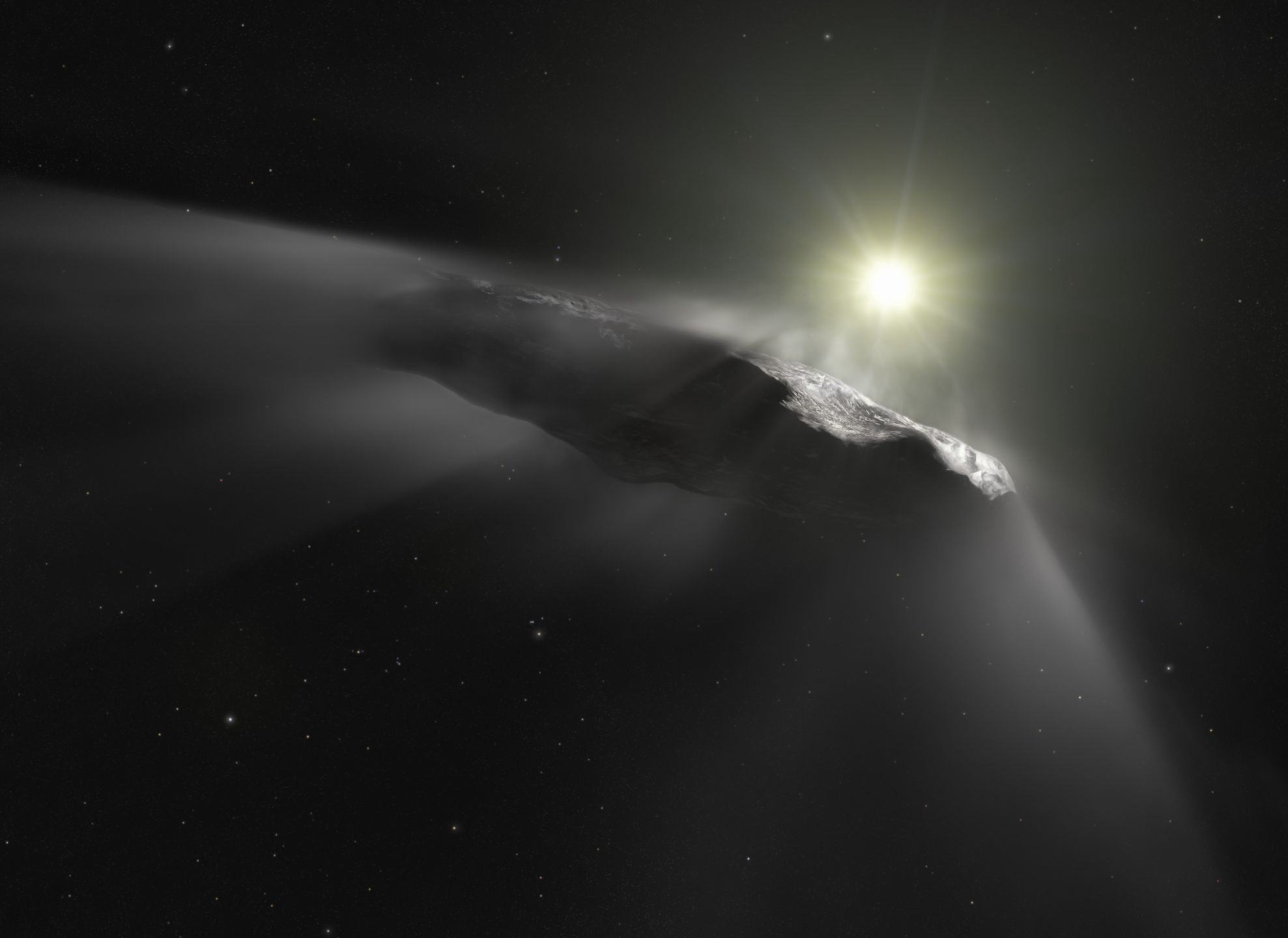 Artystyczne wyobrażenie obiektu międzygwiezdnego "Oumuamua".